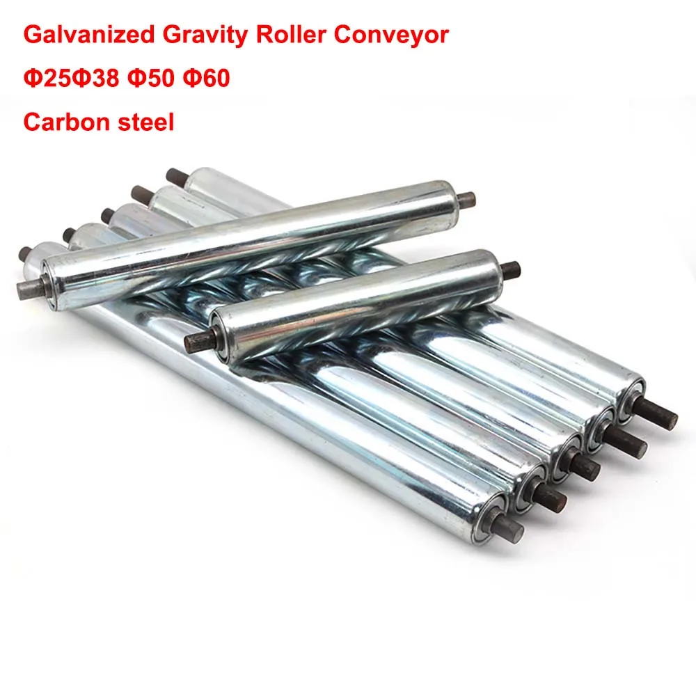 1PCS Galvanized Gravity Roller Conveyor Roller Diameter 25/38/50/60mm Tube Length 100/150/200/250/300/400/450/500/600/700mm