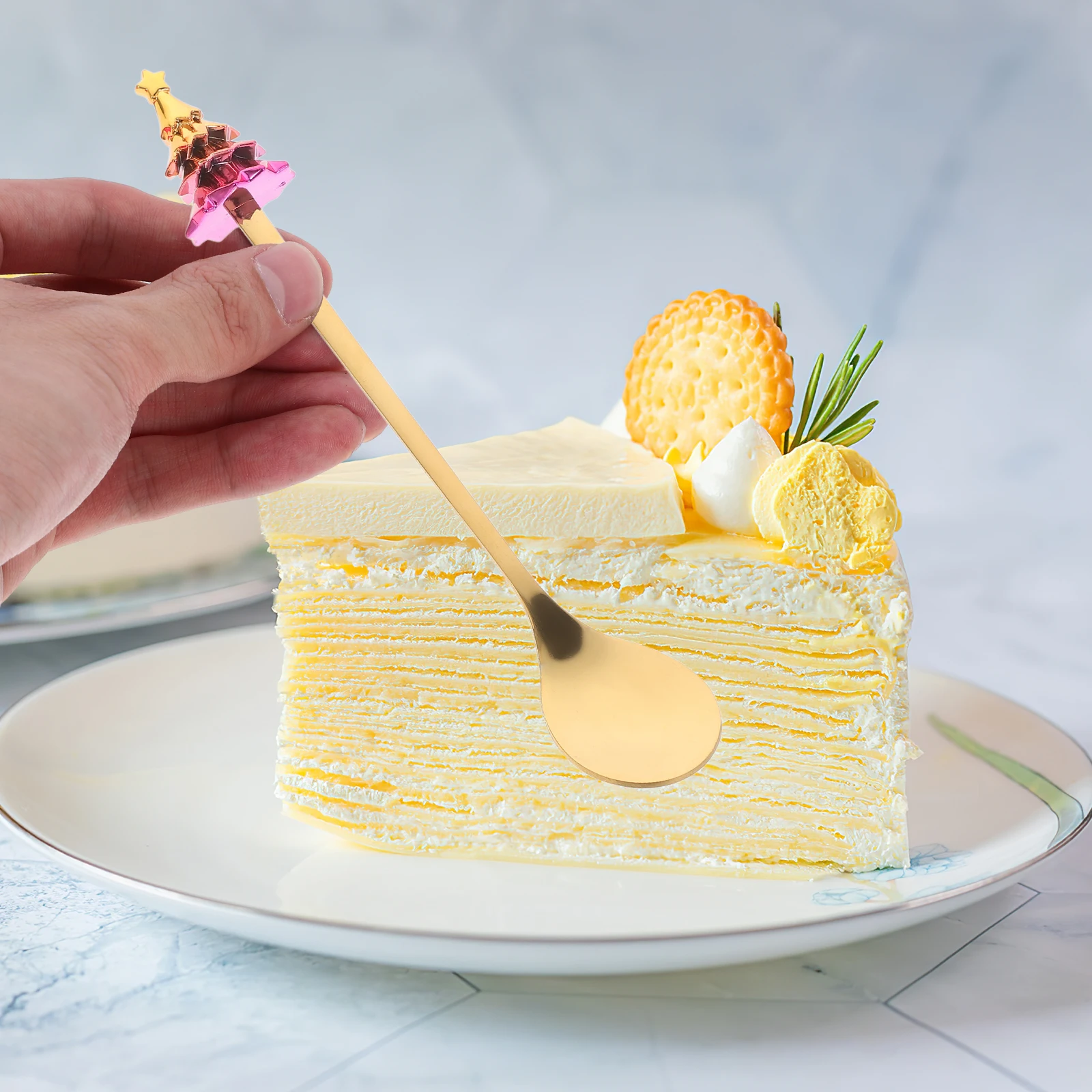 

6pcs Christmas Dessert Spoon Set Stainless Steel Coffee Tea Sugar Spoons For Holiday Kitchen Gift Xmas Elements Serving