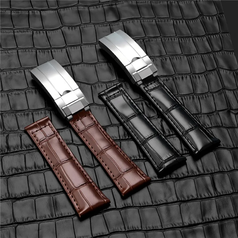 حزام من الجلد الطبيعي لشبح الماء رولكس لـ Daytona Submariner GMT للرجال مقاوم للماء بإبزيم قابل للطي سوار ساعة 20 ملم