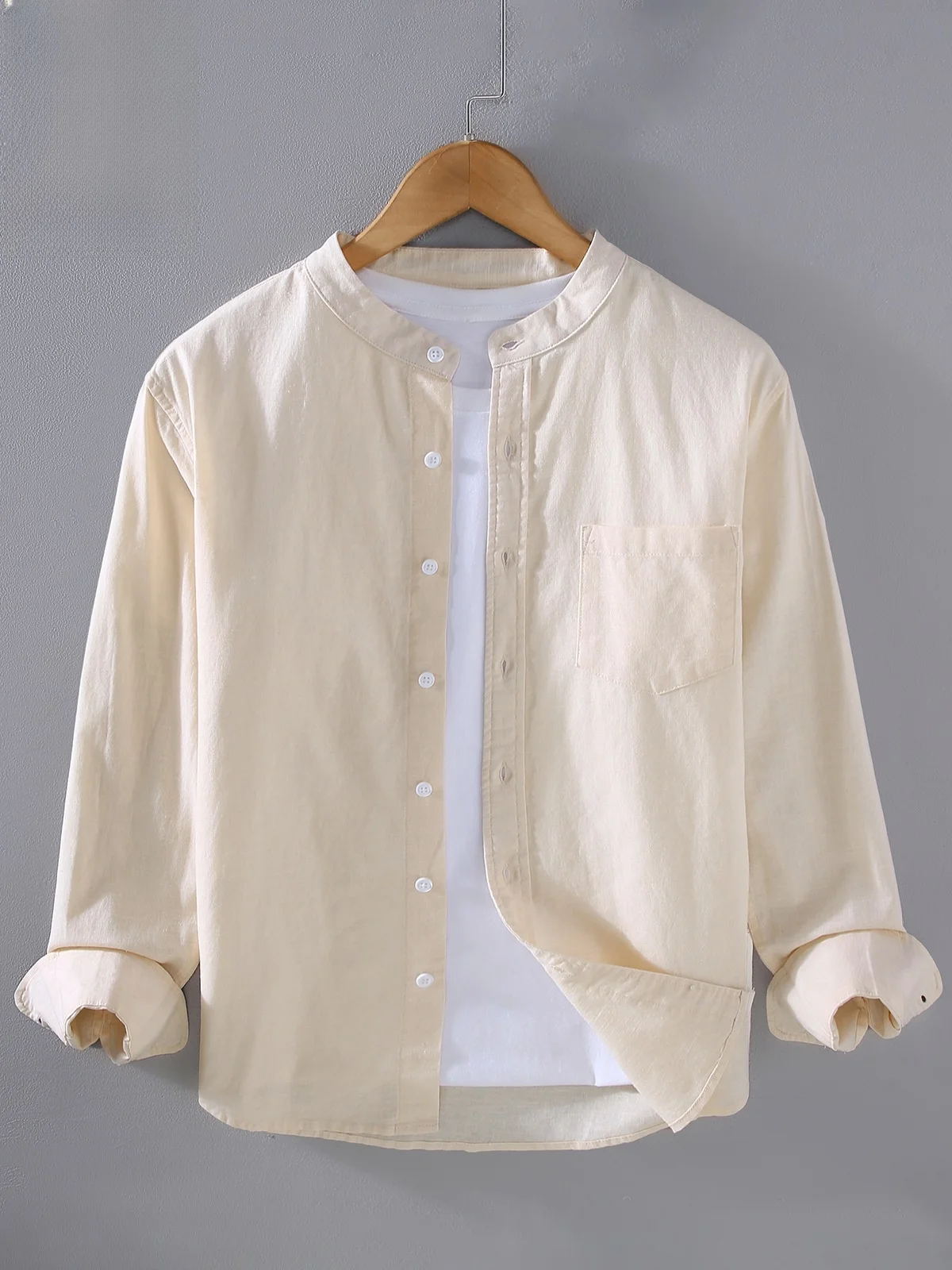 

Linen Stand Collar Shirt Jacket Men's Spring New Chinese Style Cotton Linen Long Sleeve Shirt Youth Trendy Loose Fit