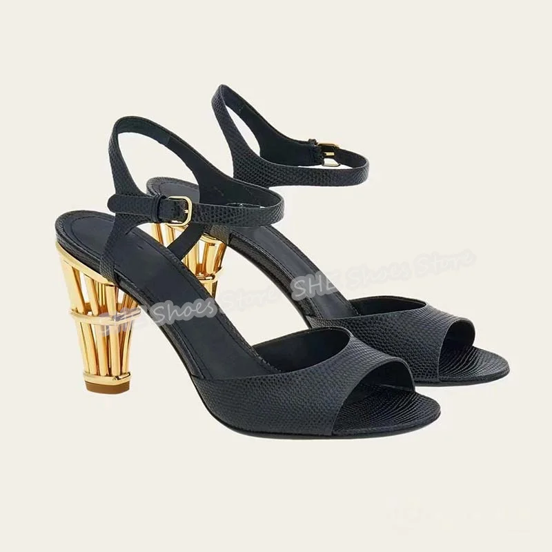 

Fashion Design Hollow-Out Cage Heel Women Sandals Rhinestone Buckle Strap Peep Toe High Heel Pumps Ladies Catwalk Dress Shoes