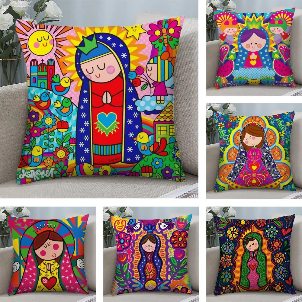 

1 шт., чехол для подушки с рисунком Девы Марии, плюшевая ткань, мягкий двусторонний диван с принтом, теплая зимняя домашняя наволочка для детского подарка