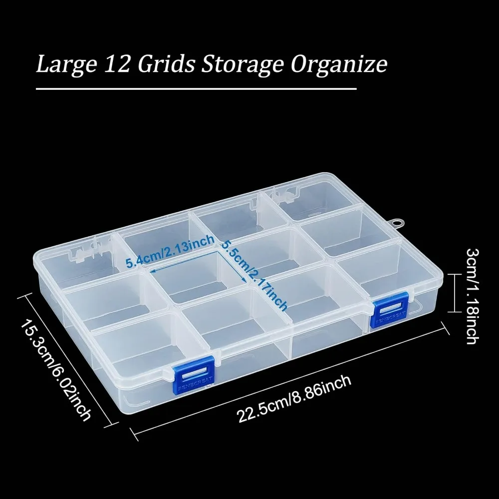 4PCS 12 Grids Plastic Storage Box Jewellery Box Compartment Organizer Earring Storage Containers Clear Plastic Bead Case