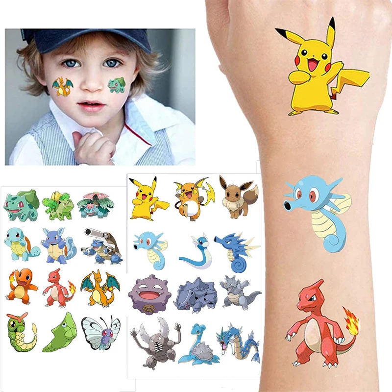 3 Stuks Cartoon Grappige Pokemon Originele Kinderen Tijdelijke Tatoeages Stickers Waterdichte Pikachu Sticker Kids Meisjes Verjaardagscadeau Speelgoed