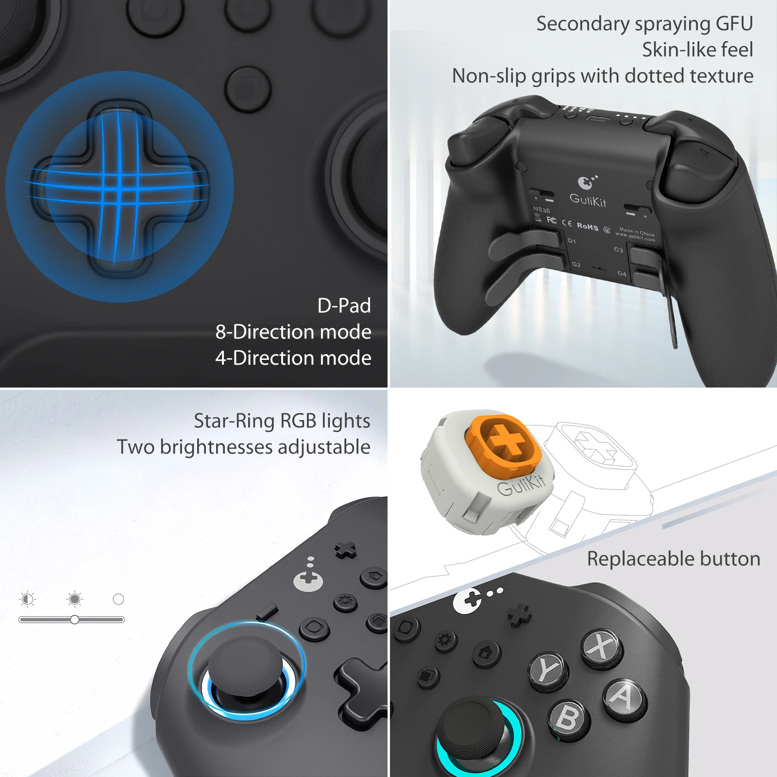 وحدة تحكم GuliKit KK3 MAX NS39 KingKong 3 لوحة ألعاب لاسلكية لنظام التشغيل Windows Nintendo Switch Android iOS مع عصا تحكم بتأثير القاعة
