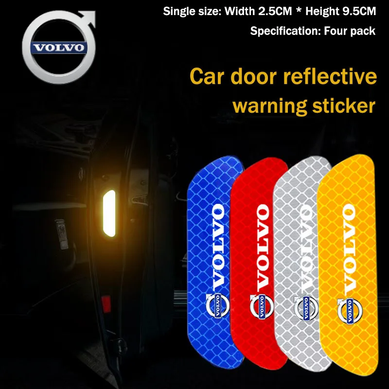 

For Volvo 4pcs Car Door Sticker Reflective Safety Warning Mark Decoration Decals For Volvo Rdesign XC60 XC40 V60 V40 EX30 XC90 S