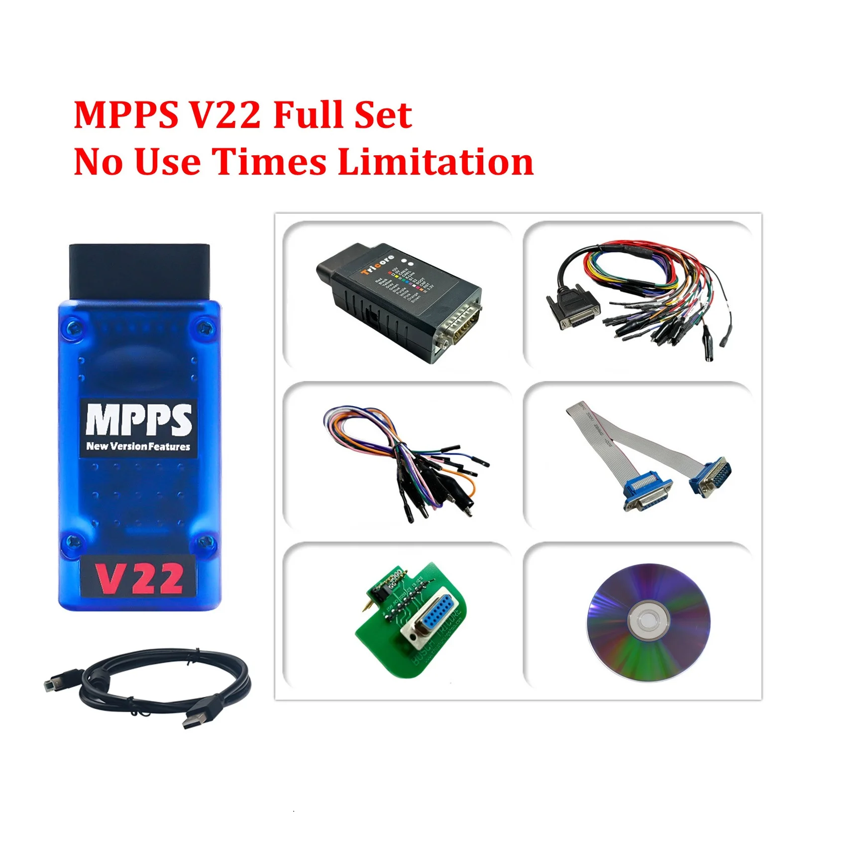 MPPS V22 Full Set V22.2.3.5 ECU Master MAIN+Tricore+Multiboot+Breakout Tricore Cable Chip Tuning Scanner No Lock