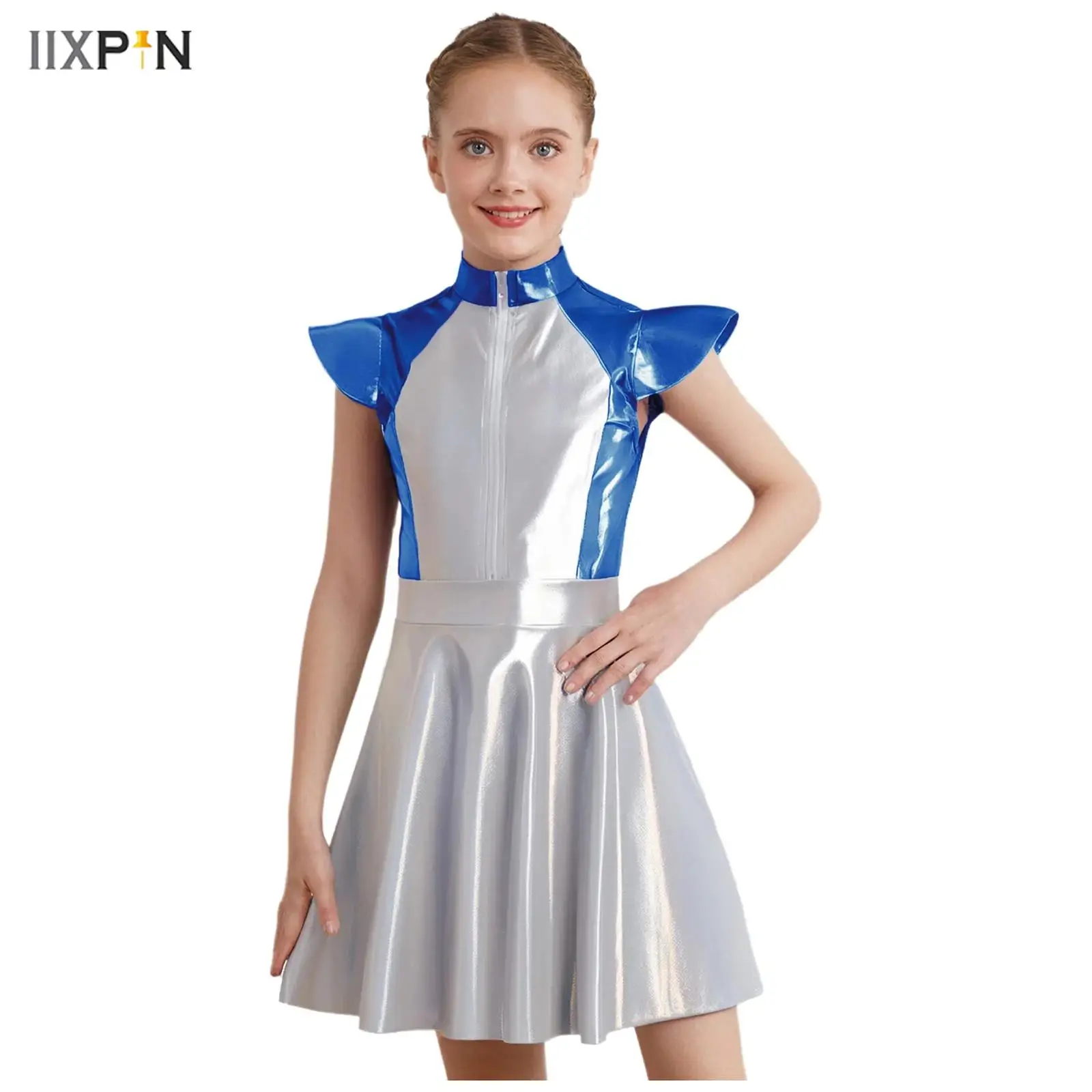 

Girls Dress Alien Costume Cap Sleeves High Waist A-line Dress Outer Space Cutie Costume for Halloween Cosplay Robot Costume