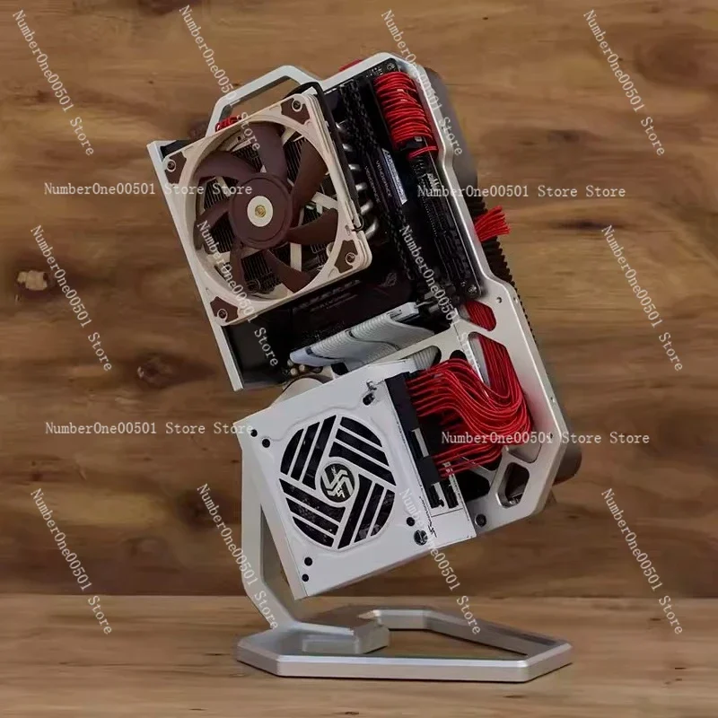 FlexAI Open Frame ITX Aluminum Computer Case SFX Adjustable Angle Desktop Gaming Mini Chassis