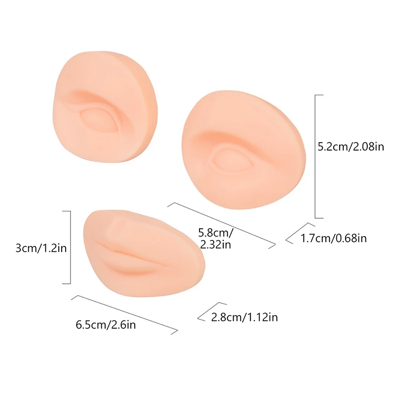 Moules de mannequin 3D en silicone souple pour entraînement, outils de tatouage de maquillage, remplacement de la peau en continu, 2 yeux, 1 lèvre