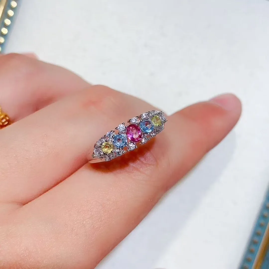 

KJJEAXCMY High End Women's Ring Natural Tourmaline S925 Silver with Electroplating Boasting High Clarity Full Brilliance