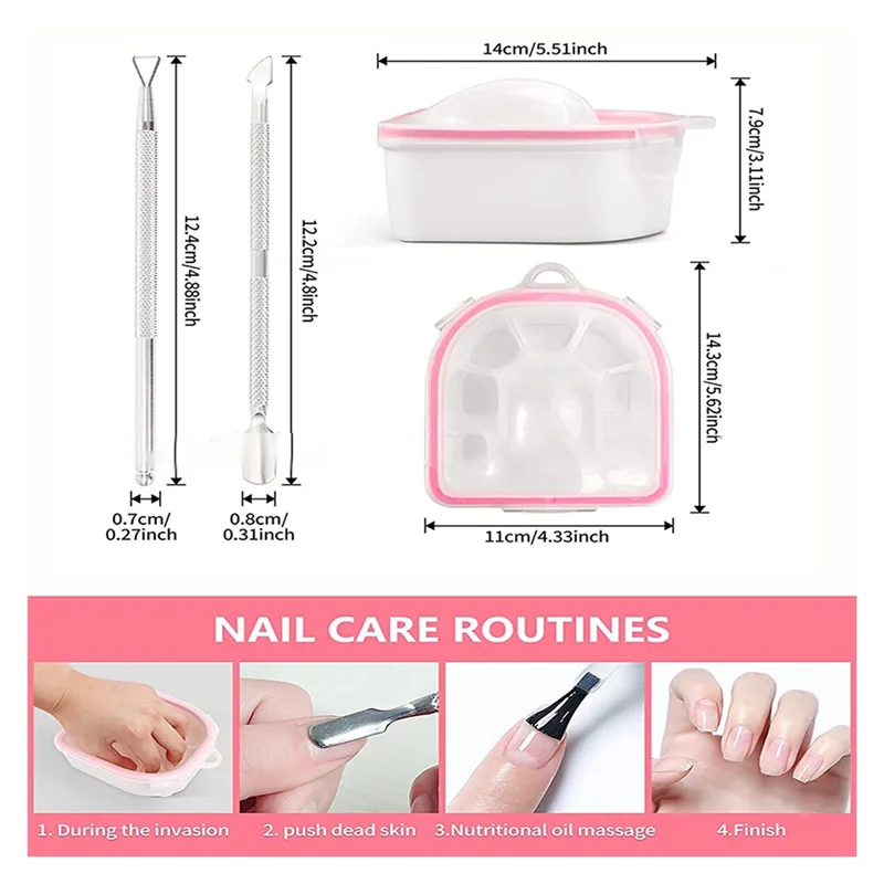 

T99C-Nail Soaking Tray 4 Pieces Manicure Bowl Soak Off Bowl,Double Layer Acrylic Nail Remover Dip Powder