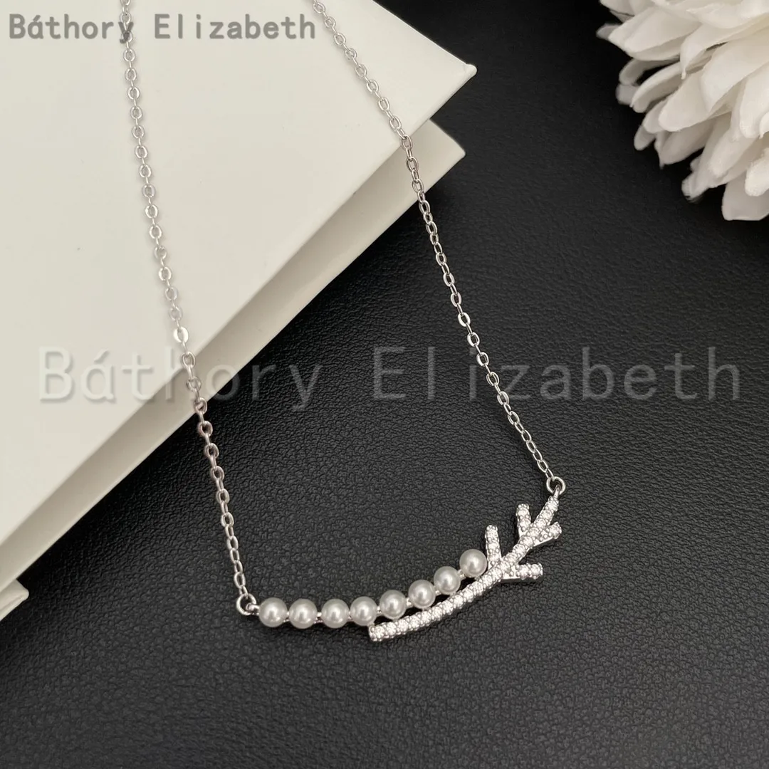 

Báthory Elizabeth High Quality Vintage Silver Pearl Crystal Resin Chain Necklace For Woman Luxury Jewelry Collares Para Mujer