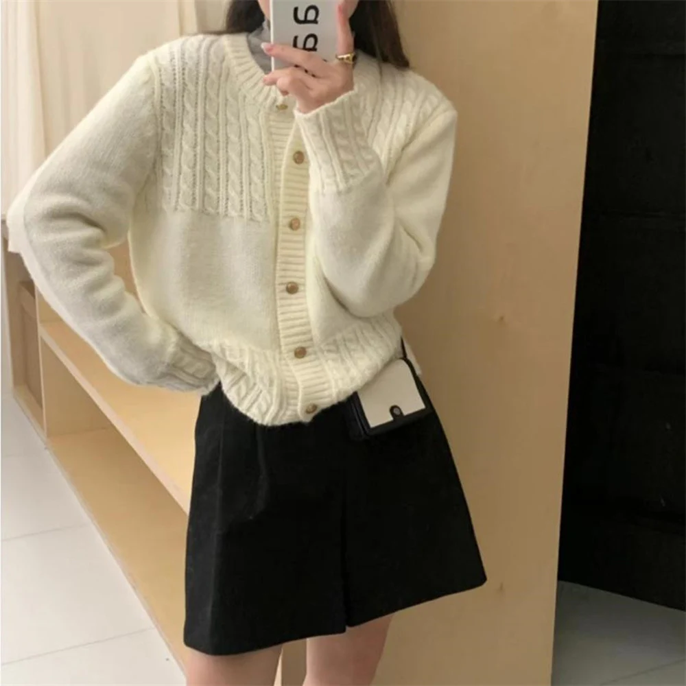 Female Knitted Sweater Women's Autumn Winter Soft Single Breasted Cardigan Thread Weaving Casual Versatile Office Lady Tops