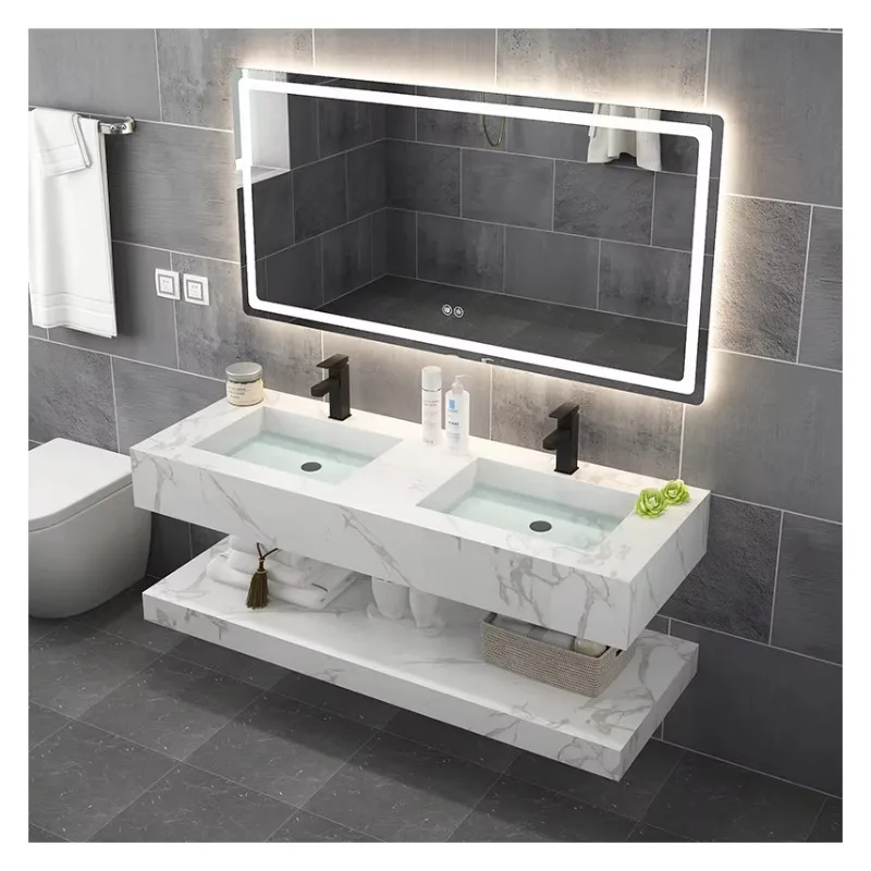

Double Deck Bathroom Vanities with Low Price Sale Square Ceramic Wash Basin Sink Porcelain Material Mount Installation Hotel Use