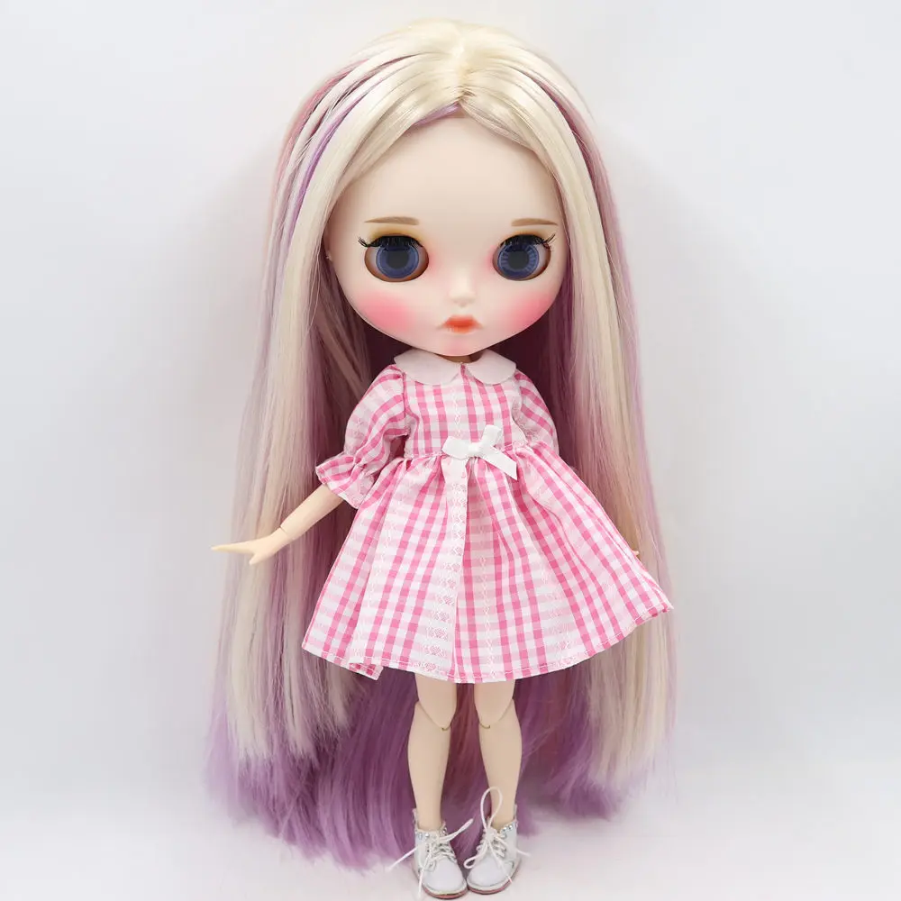 ICY DBS Blyth Doll For No.BL6025/2137/6122 Blonde Mix Purple And Pink Hair Carved Lips Matte Face Joint Body 1/6 BJD