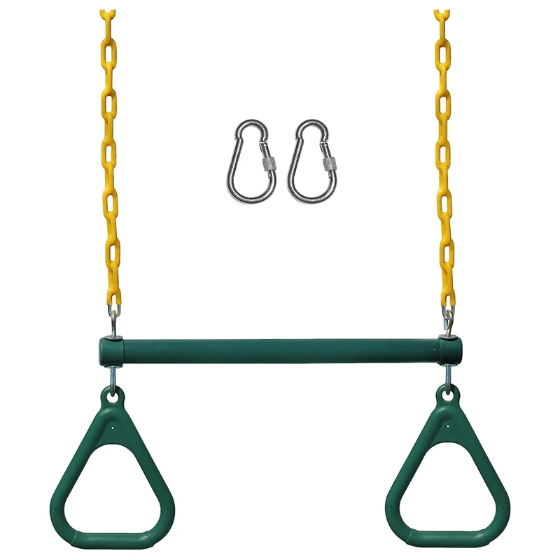 Swing Sets For Backyard-Set Includes 18Inch Trapeze Swing Bar & 48Inch Heavy Duty Chain With Locking Carabiners (Green)