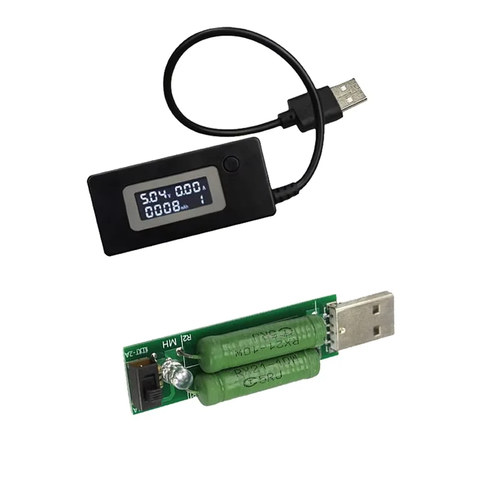 USB Charger Battery Capacity Voltage Current Tester Meter Detector +Load Resistor 2A/1A with Switch Voltmeter Ammeter