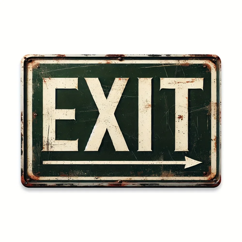 Vintage Exit Metal Sign Rustic Garage Decor 7.87x11.81in Weathered Green