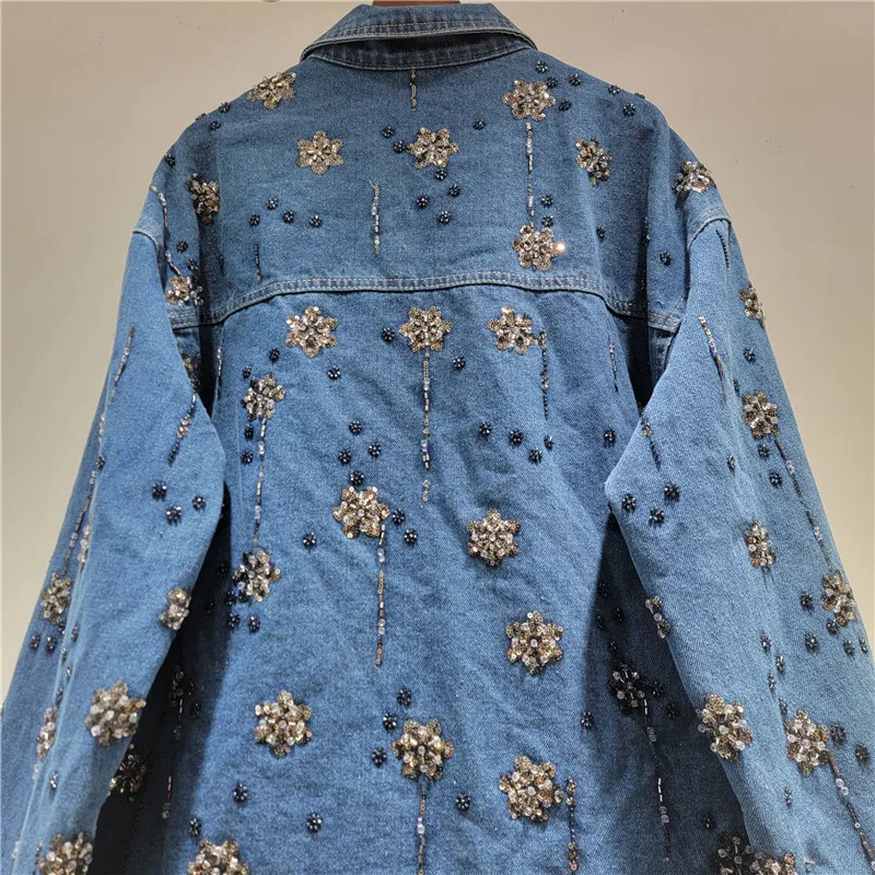 SuperAen джинсовая куртка с вышитыми расклешенными цветами и воротником-поло, весна 2026, новые однобортные повседневные свободные куртки в корейском стиле