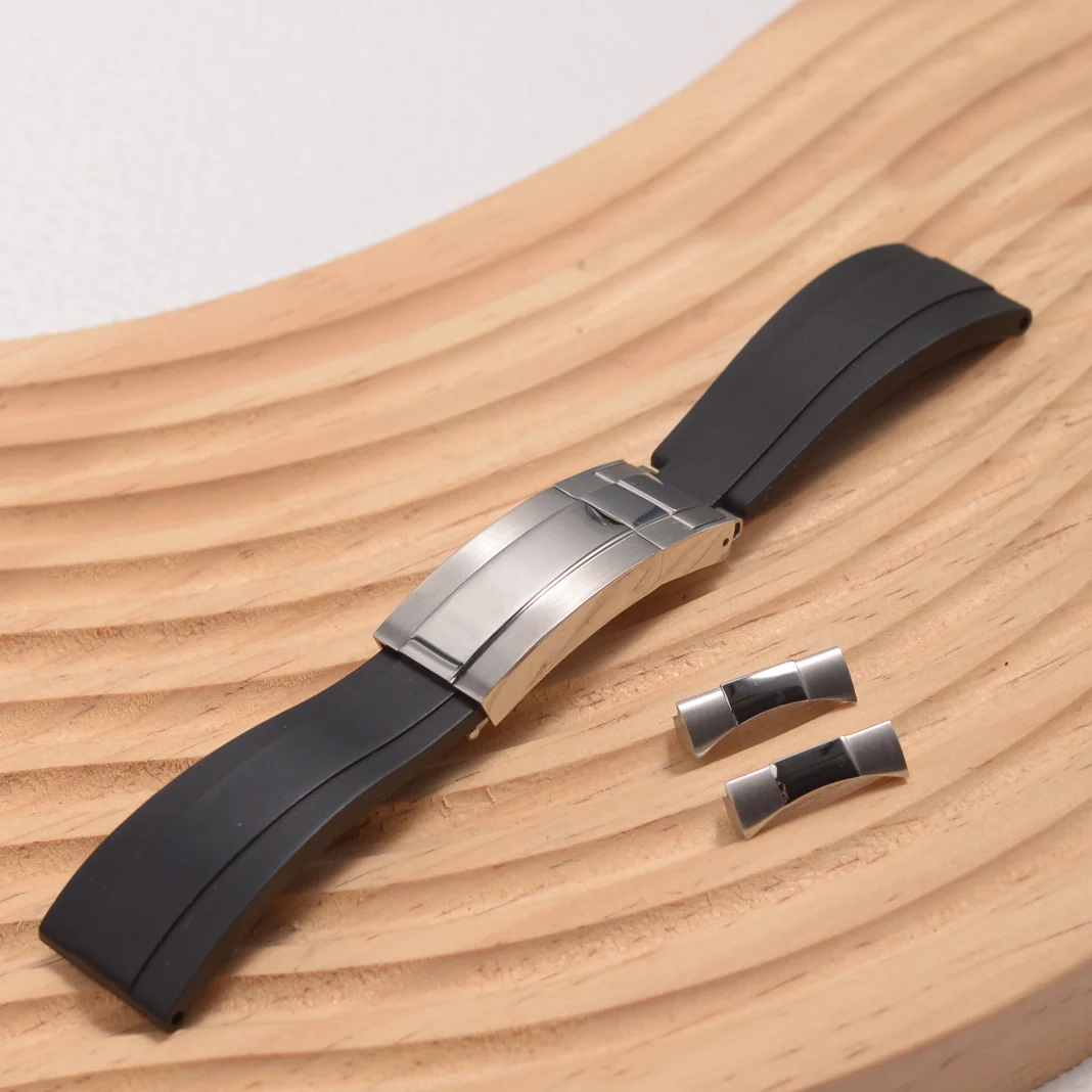 20mm Soft FKM Fluoro Rubber Strap for Tudor Black Bay Panda Pro Black Shield Watchband Steel End Linker Bracelet