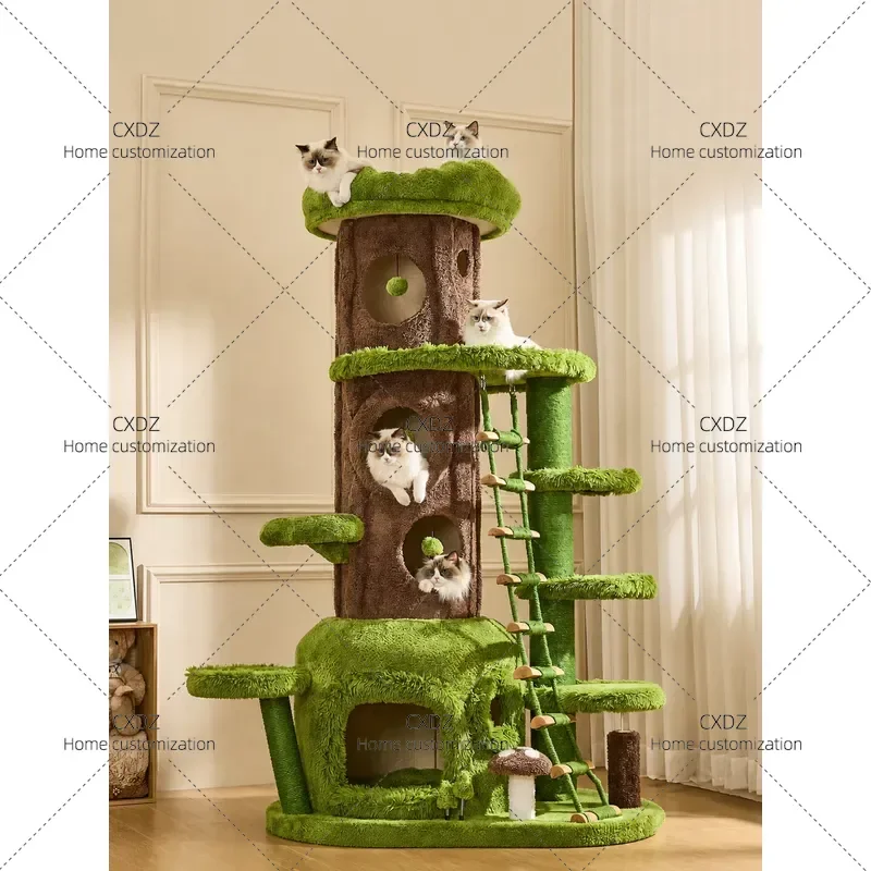Large Cat Tree Climbing Frame with Nest Jungle Paradise Style Multi Level Tower for Big Cats Household Pet Furniture All