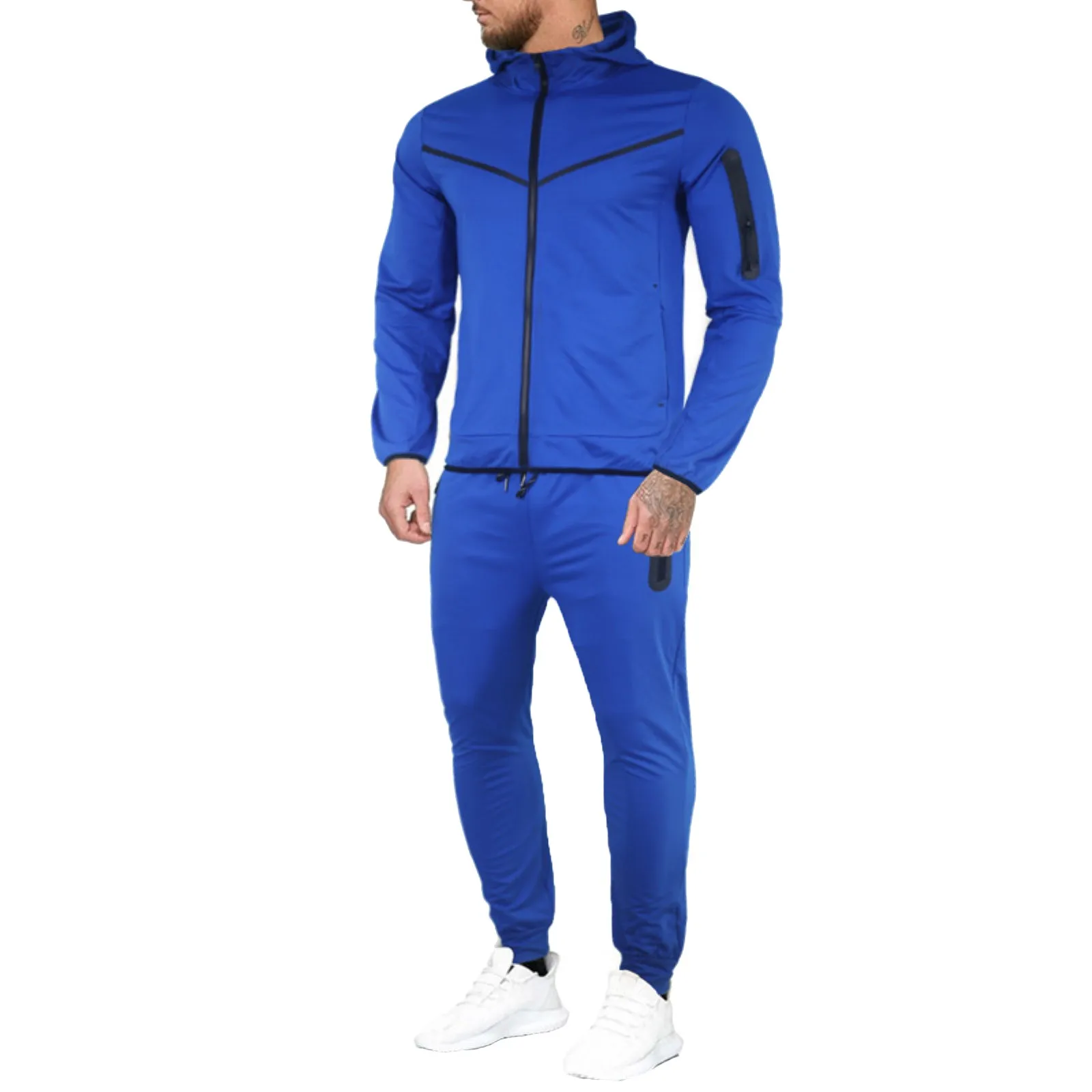 Men Winter Soild Color Tracksuit 2 Piece Outfits Long Sleeve T Shirts Hoodies Elegant Clothing Work Wear Sweatshirts Pant Sets