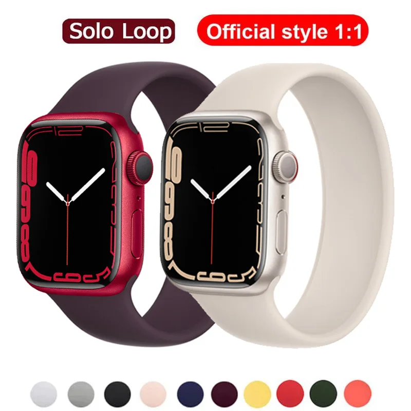 Strap for Apple Watch band 44mm 40mm 45mm 41mm 38mm 49mm Elastic Silicone Solo Loop bracelet iWatch series 7 6 3 SE 8 ultra 2 9