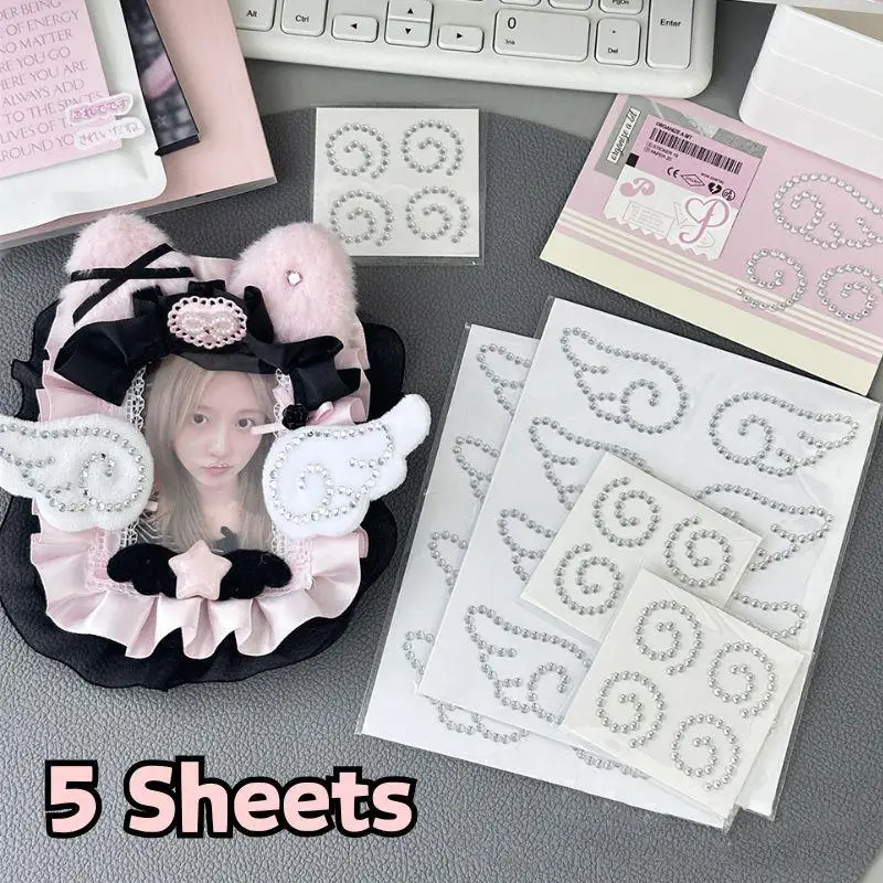 

5 шт., хрустальные наклейки, крылья, рыбные торты, форма, эстетические украшения со стразами, наклейки для скрапбукинга, ноутбука, фотокарточка, подарок