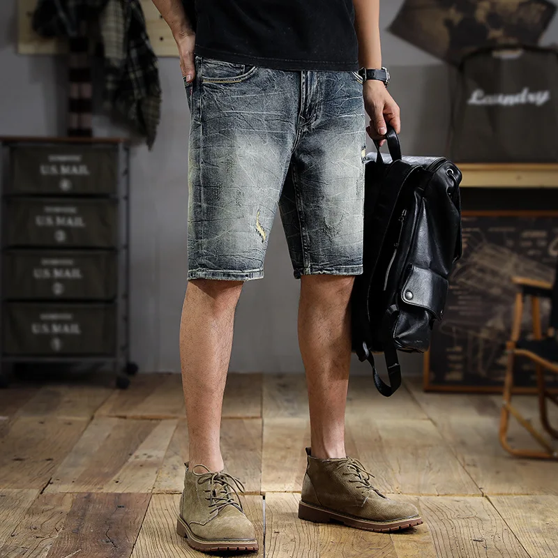 Retro Washed Do the Old Cowboy Shorts Men's Korean-Style Slim-Fit Straight Shorts Summer Ins Versatile Bermuda Shorts