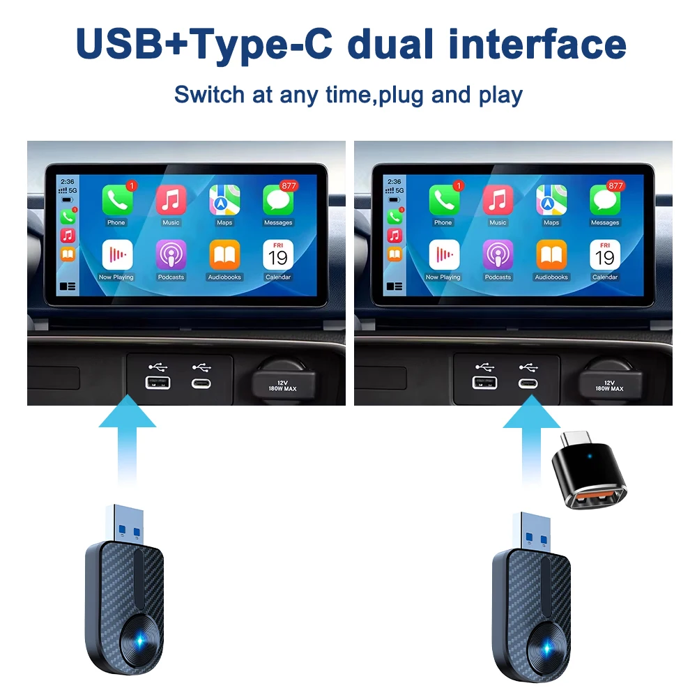 Wireless CarPlay Dongle Android Auto Mini Adapter Plug and Play WiFi Fast Connect Universal للسيارات مع Carplay السلكية #5