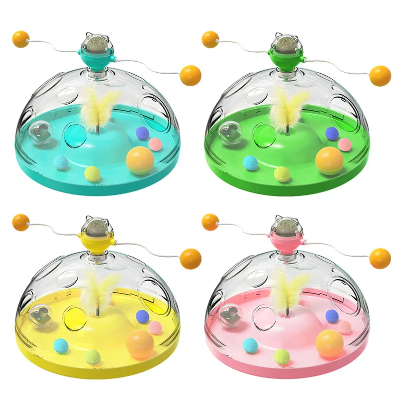 Interactive tower cat toy turntable ball toy cat kitten teasing puzzle treasure chest toy pet training supplies accessories