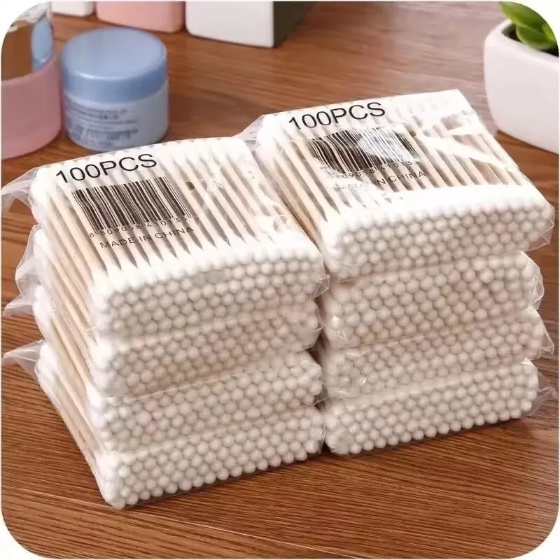 Disposable Ultra-small Double-end Wood Cotton Swab 100pcs Lint Free Micro Brushes Eyelash Extension Glue Removing Tools