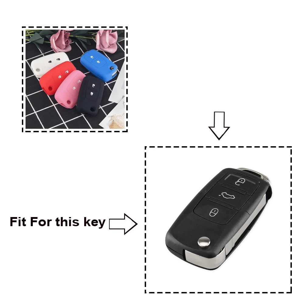 KEYYOU 2 Buttons Silicone Flip Rubber Car Key Cover Case For VW Volkswagen Amarok Polo Golf 5 6 7 MK4 Bora Jetta Altea Alhambra