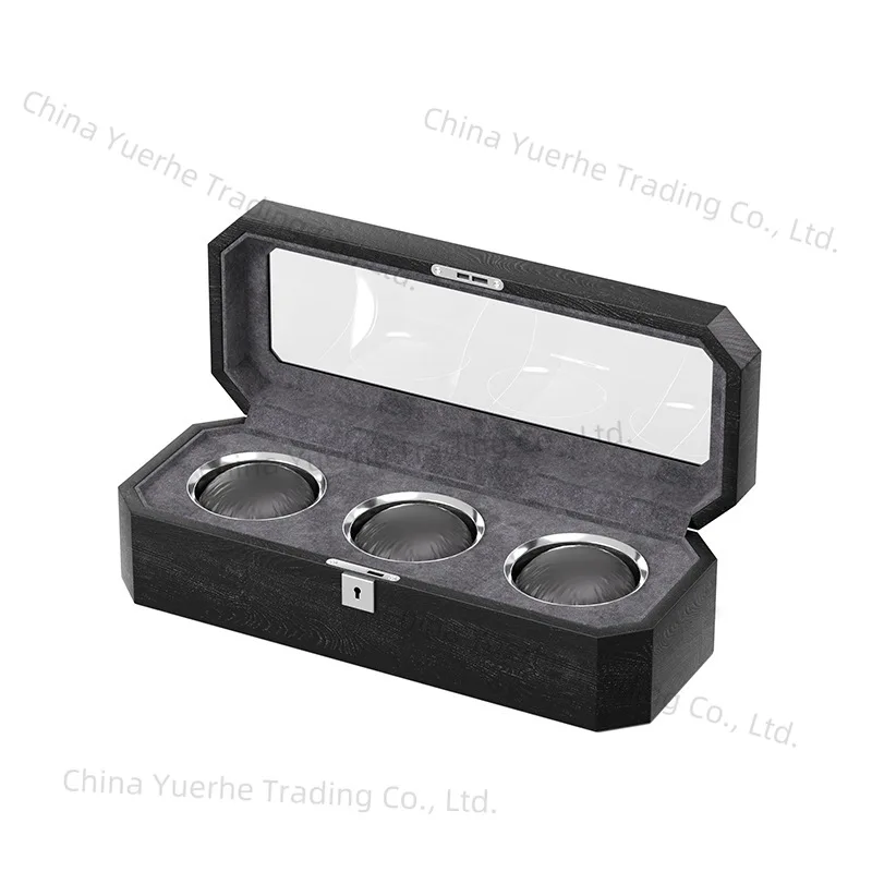 

High-end watch storage box, octagonal window watch box, aluminum ring flannel watch display box,