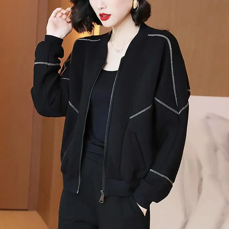 

2024 Spring Autumn Women New Loose Zipper Cardigan Coats Female Stand Collar Baseball Jacket Ladies Long Sleeve Overcoats Q01