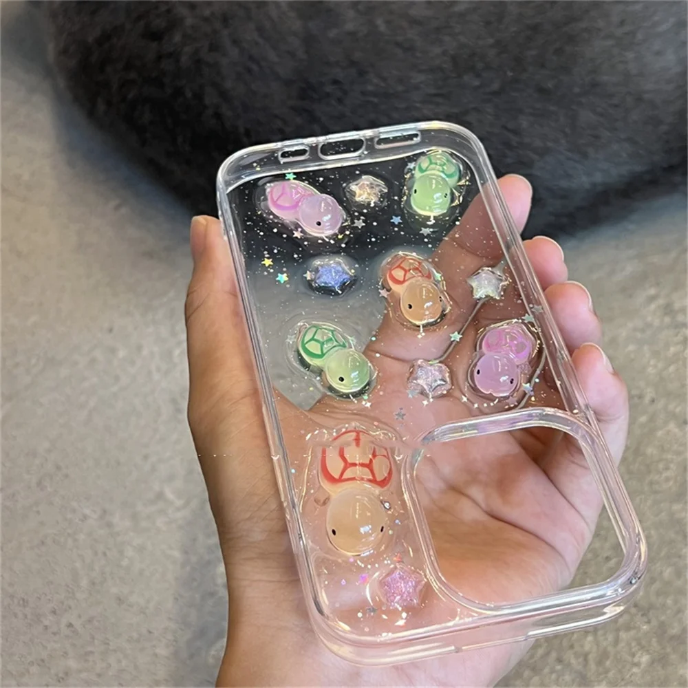 جراب هاتف شفاف من السلاحف الكرتونية المتوهجة في الظلام ، غطاء خلفي من السيليكون الناعم ، دمية ثلاثية الأبعاد لطيفة ، آيفون 16 ، 15 ، 13 ، 14 ، 12 ، 11 برو ماكس ، بلس