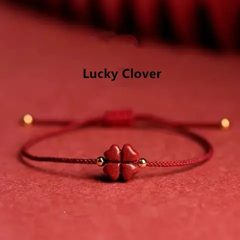 Natural Purple Cinnabar Lucky Clover Handmade Red Rope Lucky Bangle Women Men Lucky Bracelet Size Adjust Drop Shipping