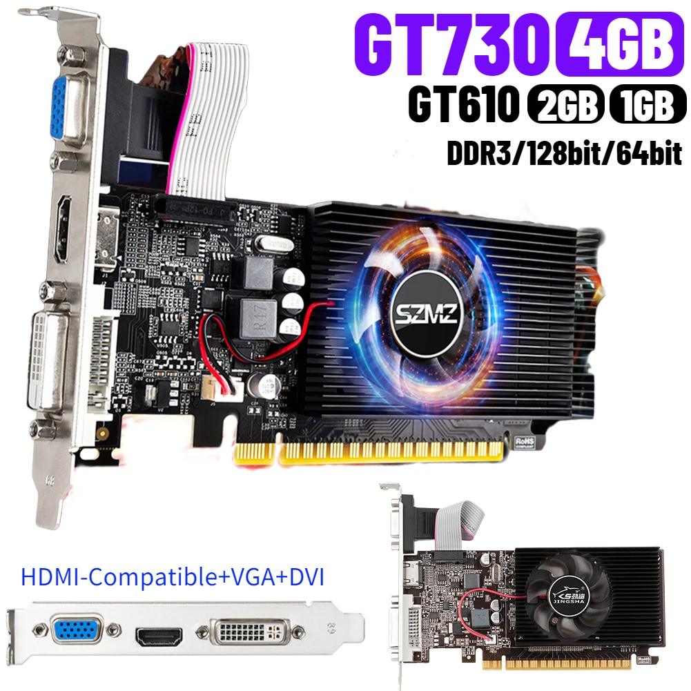 GT730 GT610 4GB 2/1GB DDR3 Graphics Card Desktop Gaming Video Card HDMI-Compatible VGA DVI PCI-E 16X Low Profile Graphics Cards