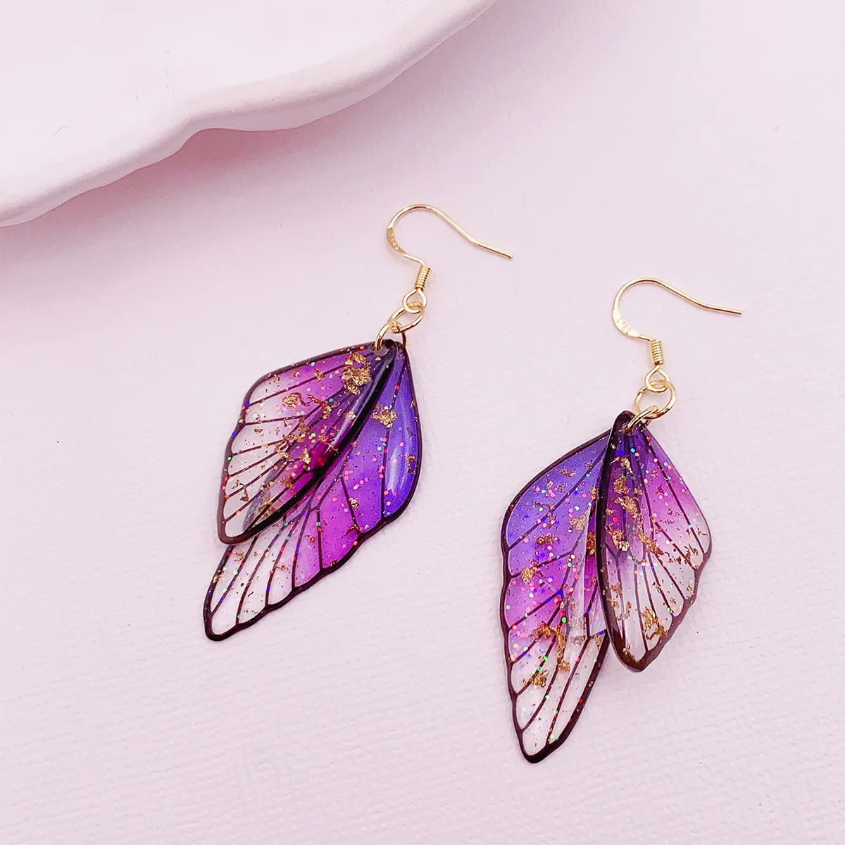 Minar Fairy Clear Gradient Color Resin Wings Dangle Earrings für Damen Großhandel Kupfer Strass Schmetterlingsanhänger Ohrring