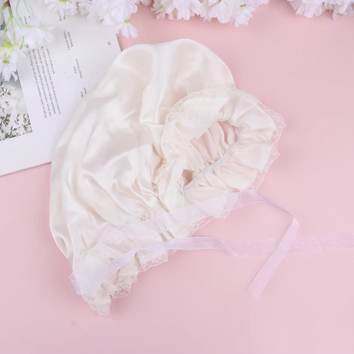 

Silk Sleeping Cap White Durable Night Hair Protection Shower Hat Women Sleeping Bonnet Women Silk Shower