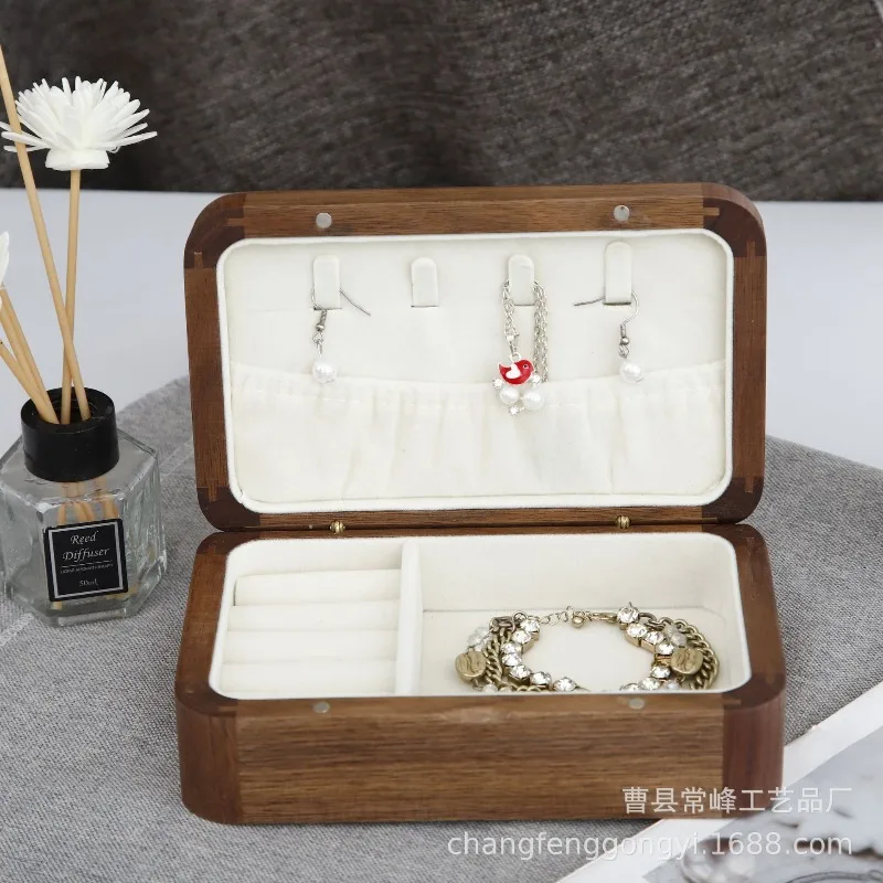 

Light Luxury Walnut Ring Earrings Bracelet Jewelry Storage Box Multifunctional Jewelry Box