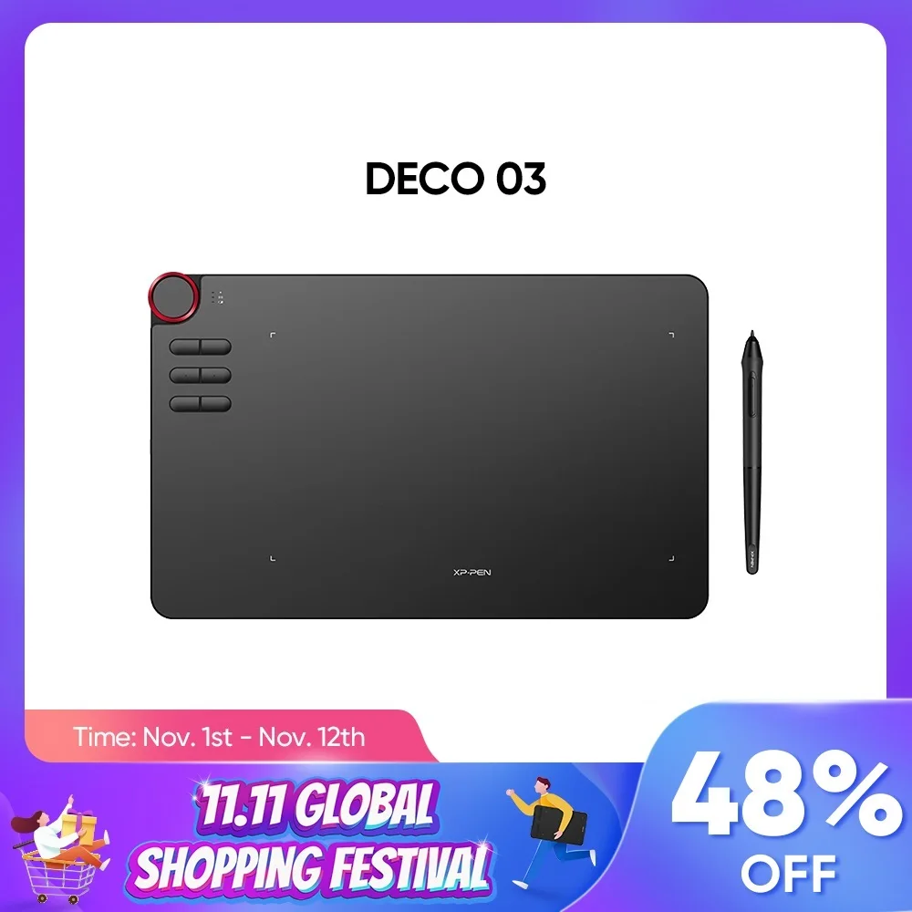 Go! Deco 03 Graphics Drawing Tablet with Multi-Function Dial P05 Battery-Free Stylus (8192 Levels Pressure) 6 shortcut keys