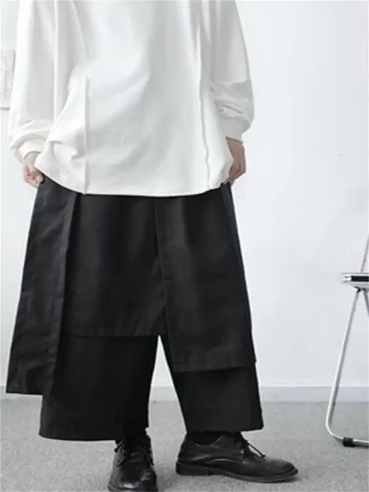 

Men's Wide Leg Pants Spring And Autumn New Stylist Style Asymmetrical Fake Two Casual Super Loose Large Size Pants