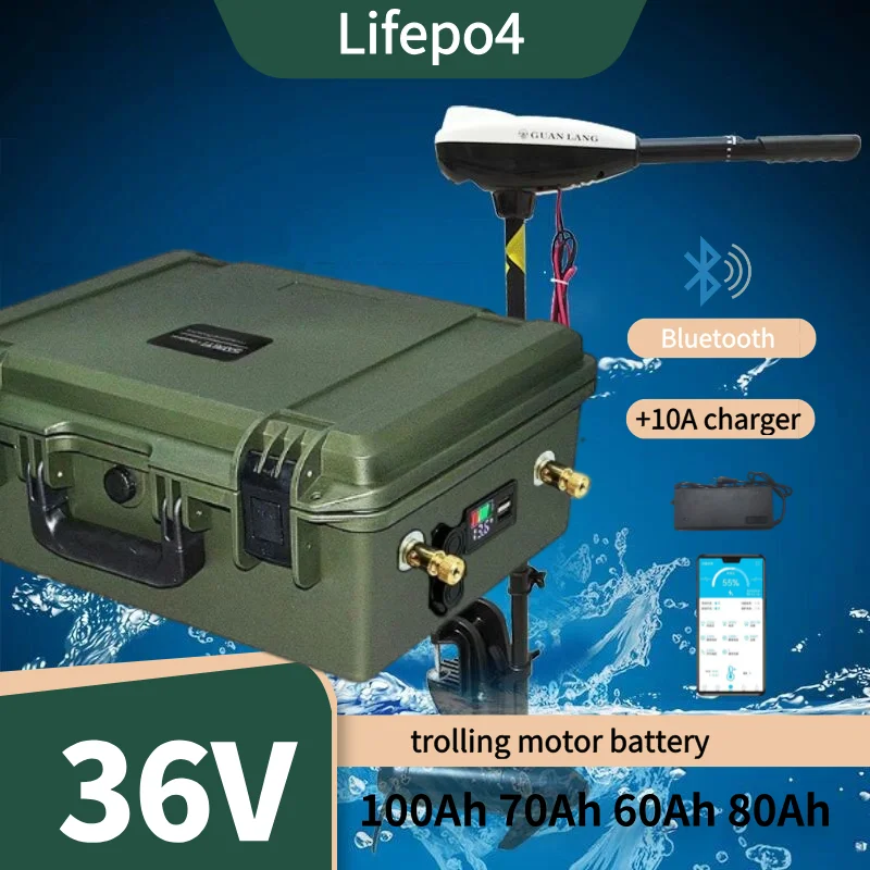 36V 100Ah 70Ah 60Ah 80Ah liFepo4 battery BMS for boat motor UPS solar system solar street light EV+ 43.8v 10A charger