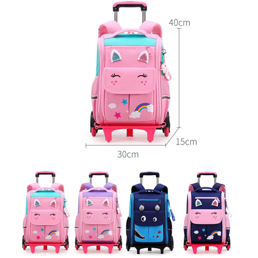 Amiqi School Wheeled Backpack For Girls School Trolley Bag Wheels Lunch Bag Rolling Backpack Bags For Kids Wheeled Bags Mochila