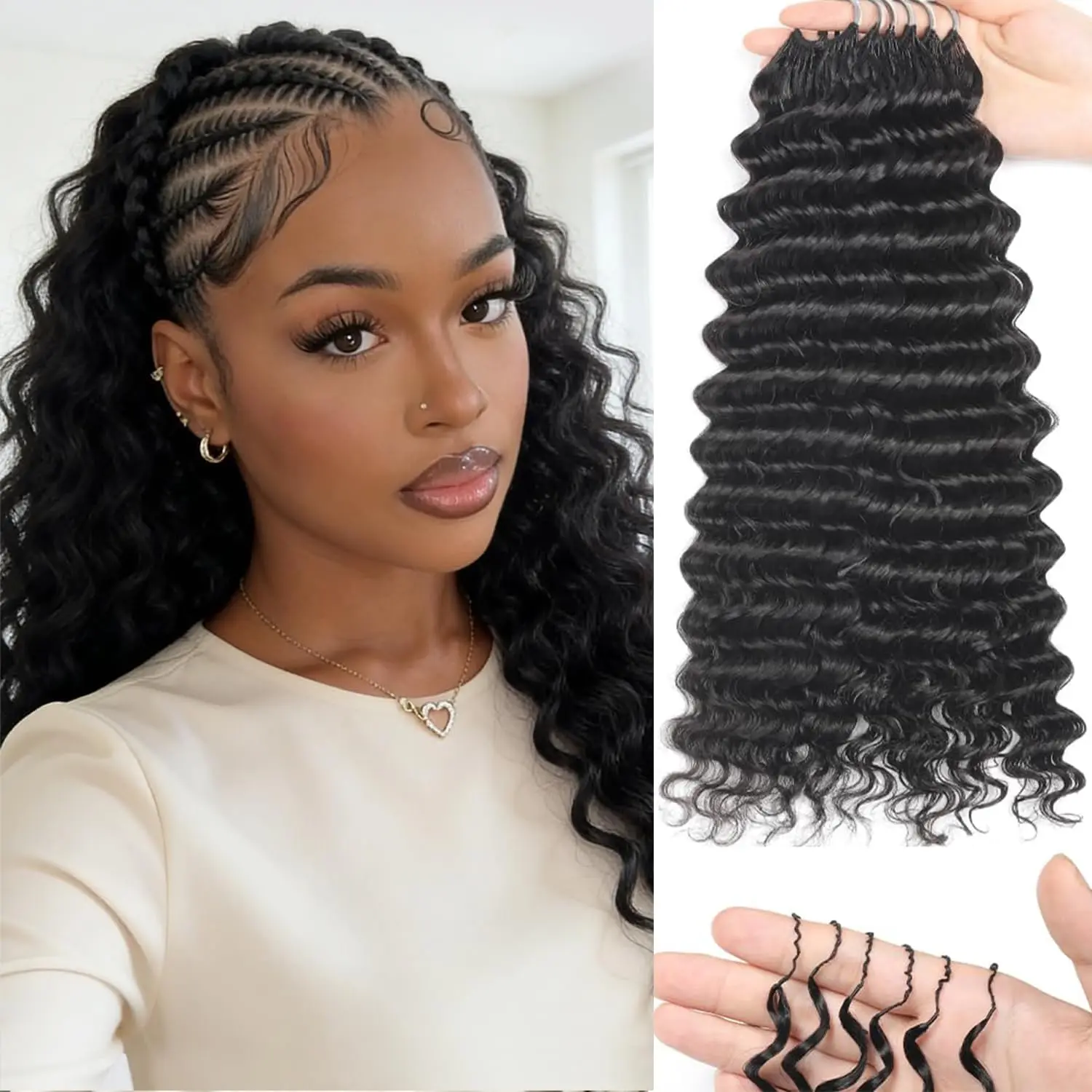 Human Crochet Hair for Women, Feather Human Hair Extensions 50g 50 Strands, Reusable Miracle Look Hair Bundles, Small Knots