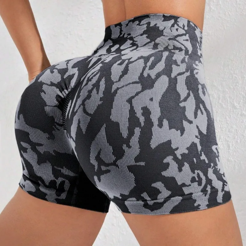 Women Seamless Tie Dye Shorts Nylon Slim Leggings Outdoor Workout Sports Shorts Elastic High Waist Yoga Fitness Leggings