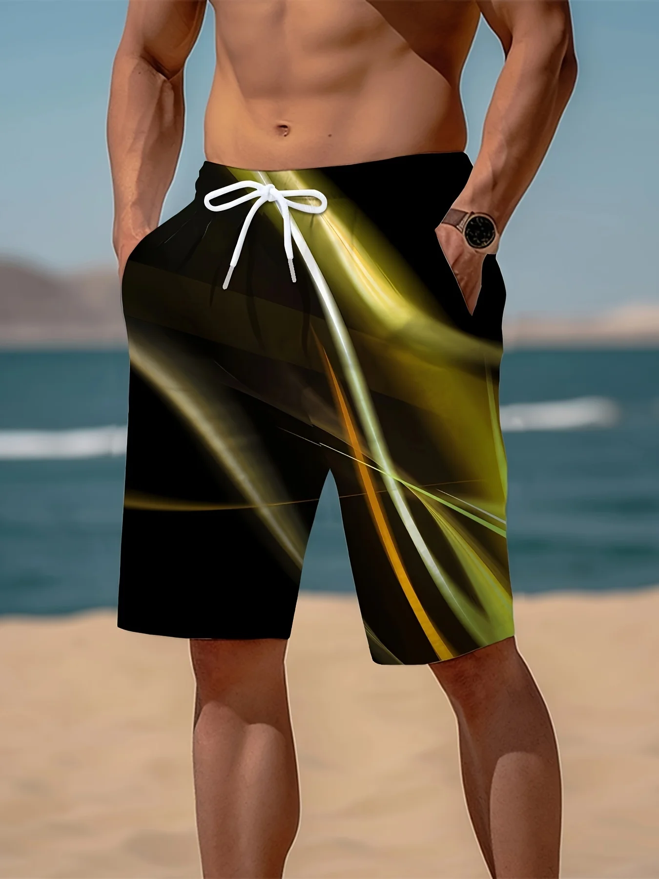 

Мужские шорты с текстурным принтом, быстросохнущие, легкие, дышащие, с завязками на талии и карманами, для пляжа и летнего отдыха.