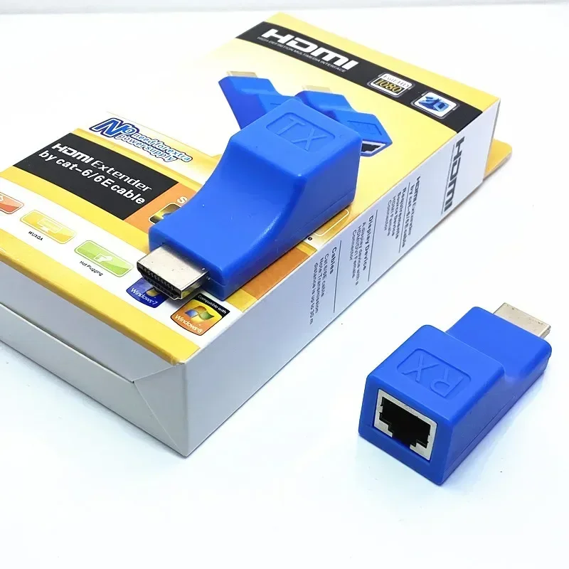 Cabo extensor compatível com HDMI, portas RJ45 de rede, 1080p HD, 4K, 30M para RJ45, CAT5e, 6 UTP, extensor LAN